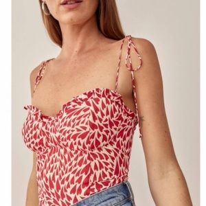 Reformation Novena Love top Red and White hearts Blouse size 6